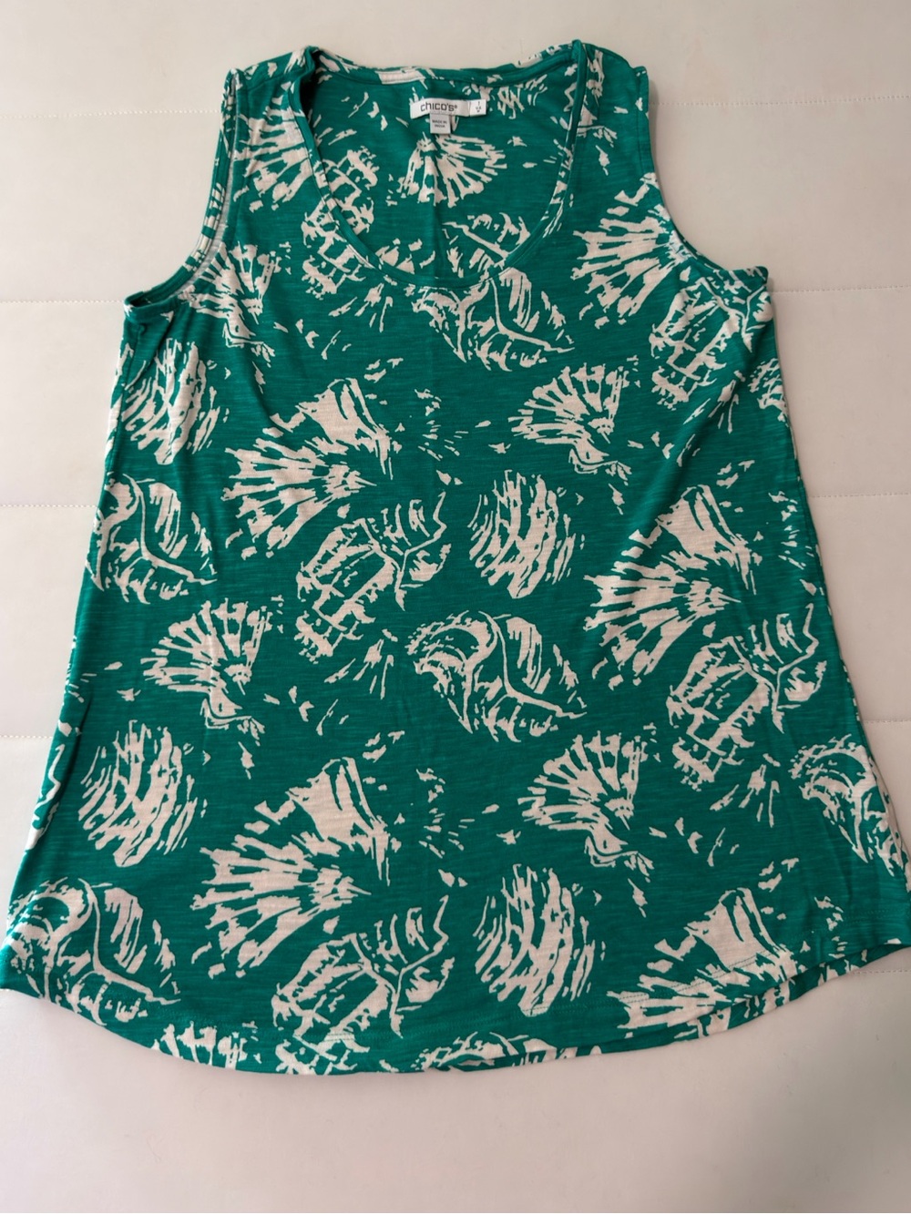 Chico's Teal and Cream Printed Tank size 1